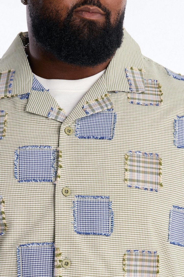 Relaxed Sunny Stitch Plaid Cuban Collar Button Up Shirt - Multi Color