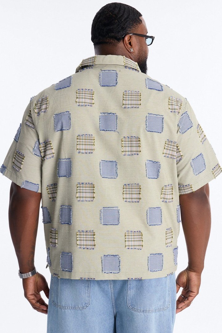 Relaxed Sunny Stitch Plaid Cuban Collar Button Up Shirt - Multi Color