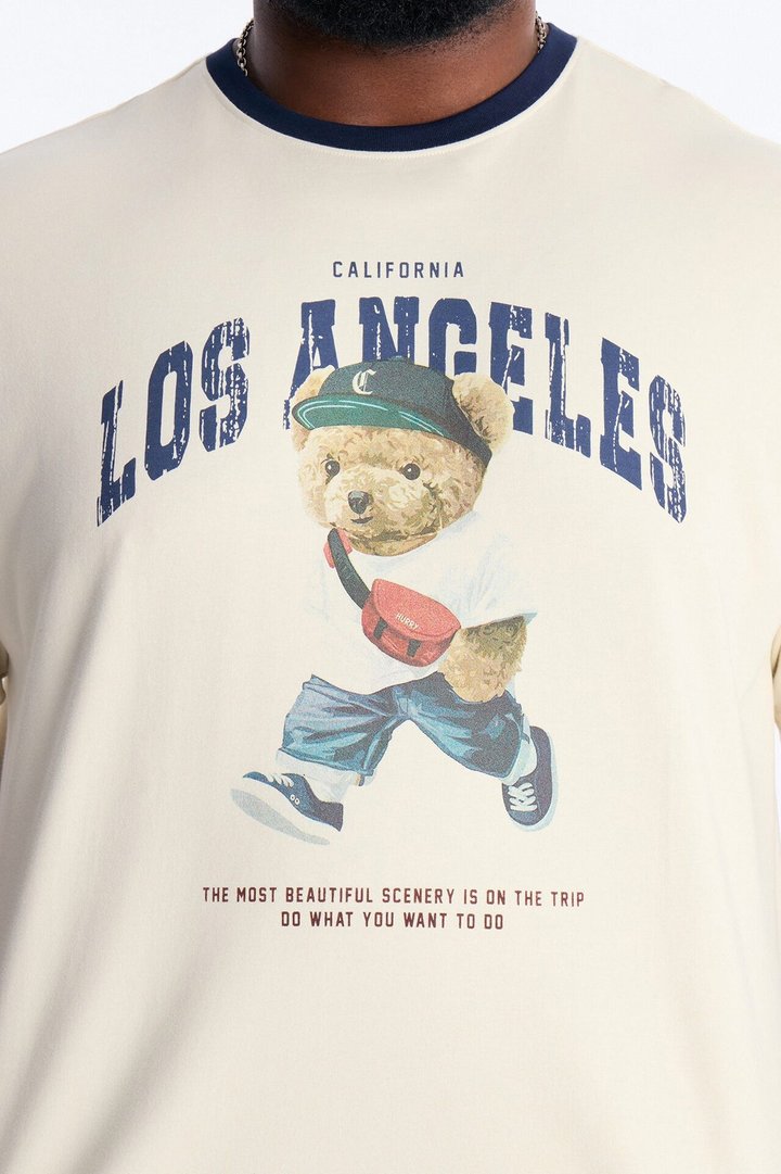 Los Angeles Bear Short Sleeve Ringer Tee - White