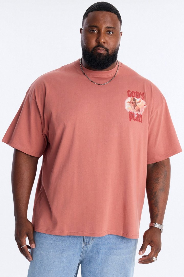 God's Plan Glitter Print Oversized Short Sleeve Tee - Mauve