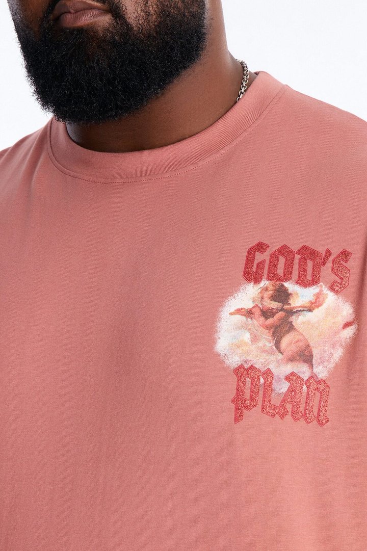 God's Plan Glitter Print Oversized Short Sleeve Tee - Mauve