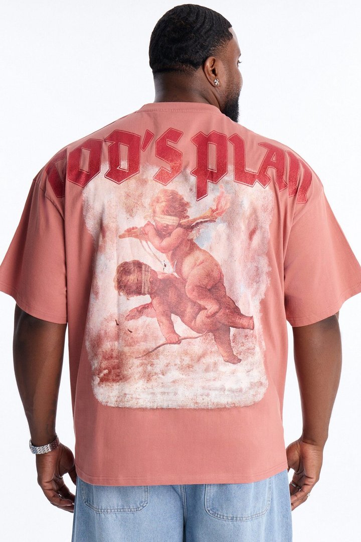 God's Plan Glitter Print Oversized Short Sleeve Tee - Mauve