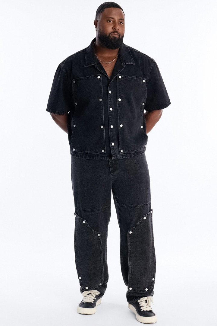 Straight Utility Snap Panel Jean - Black Wash