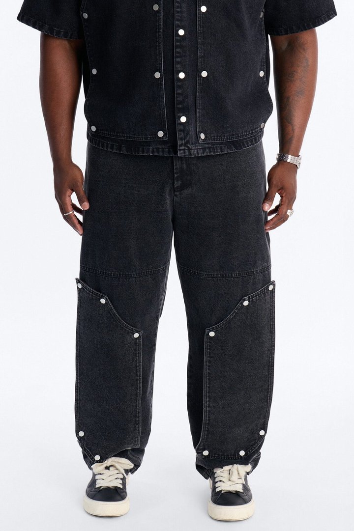Straight Utility Snap Panel Jean - Black Wash