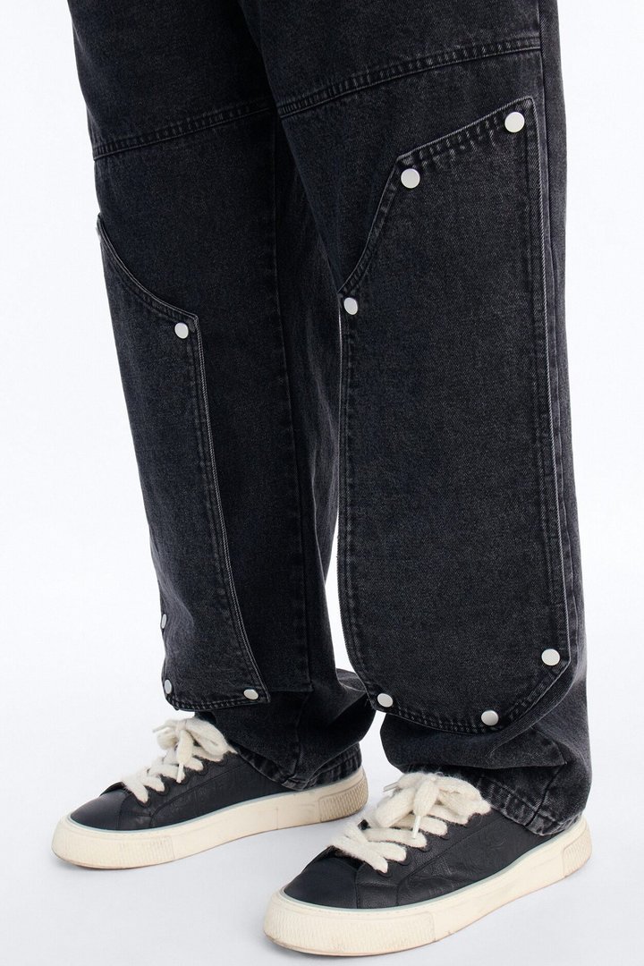Straight Utility Snap Panel Jean - Black Wash