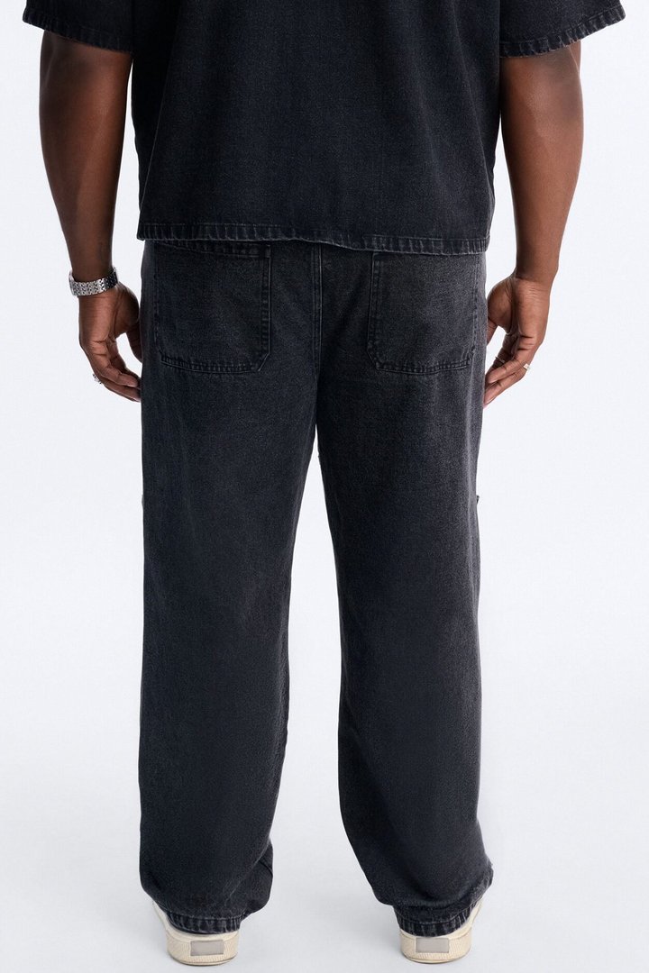 Straight Utility Snap Panel Jean - Black Wash