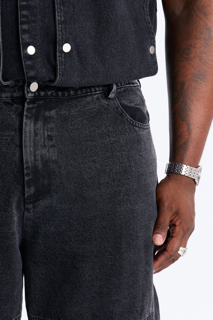 Straight Utility Snap Panel Jean - Black Wash