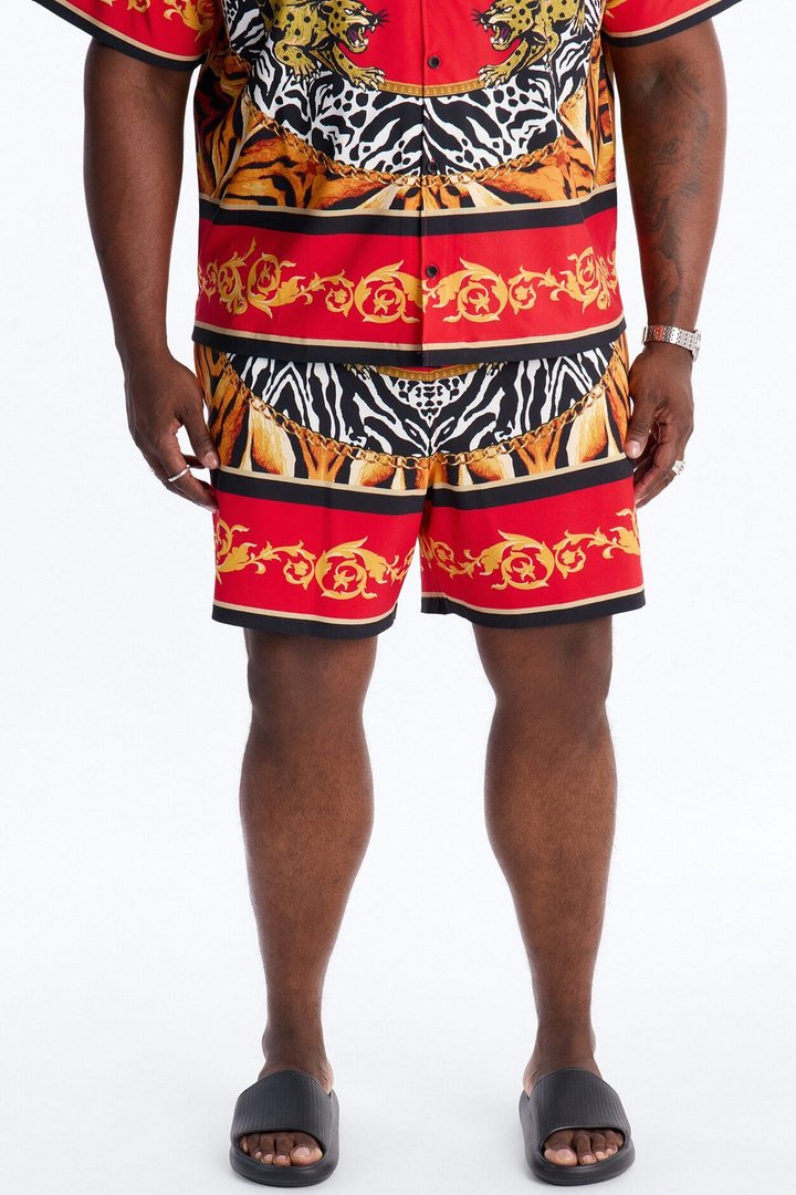 Jungle Royale Baroque Swim Trunk 7″ - Red