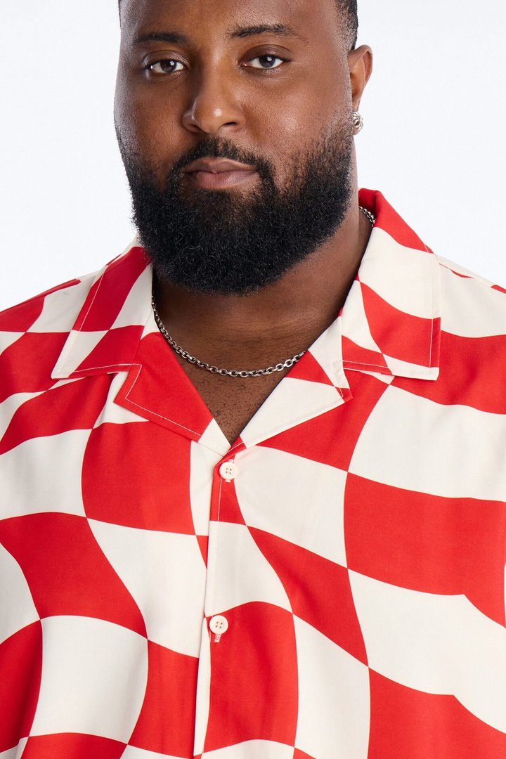 Apex Sector Checkered Cuban Collar Button Up - Red