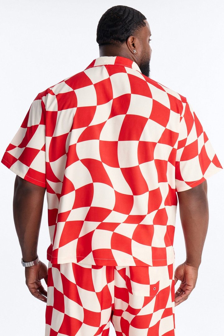 Apex Sector Checkered Cuban Collar Button Up - Red