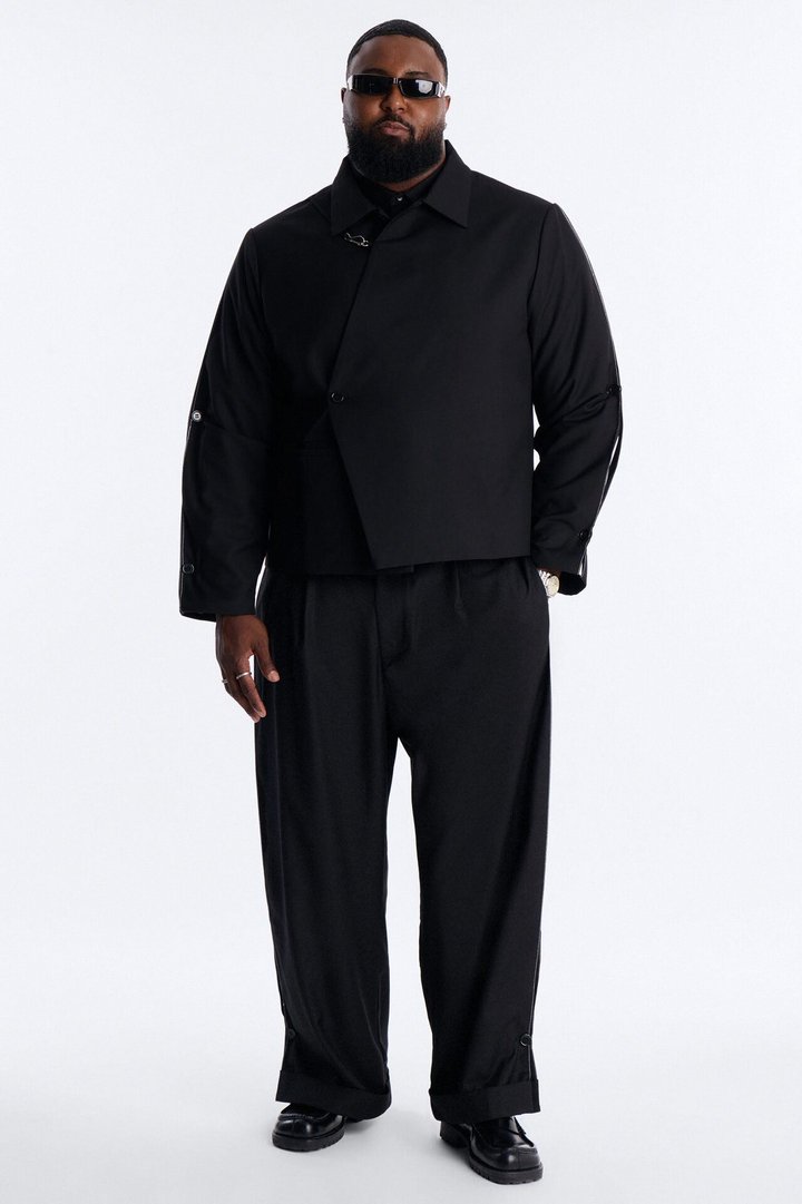 Wide Leg New Age Cuffed Tuxedo Trouser - Black