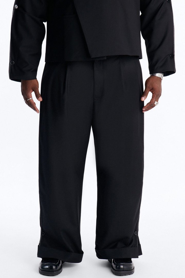 Wide Leg New Age Cuffed Tuxedo Trouser - Black