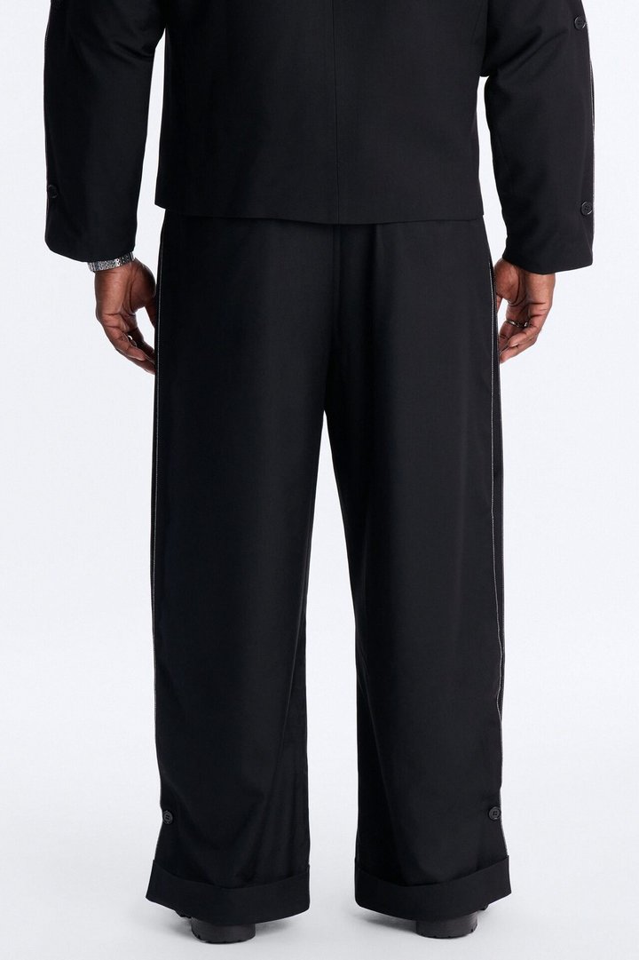 Wide Leg New Age Cuffed Tuxedo Trouser - Black