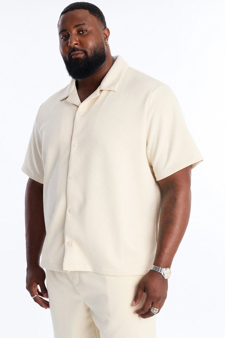 Duke Textured Cuban Button Up Shirt - Cream