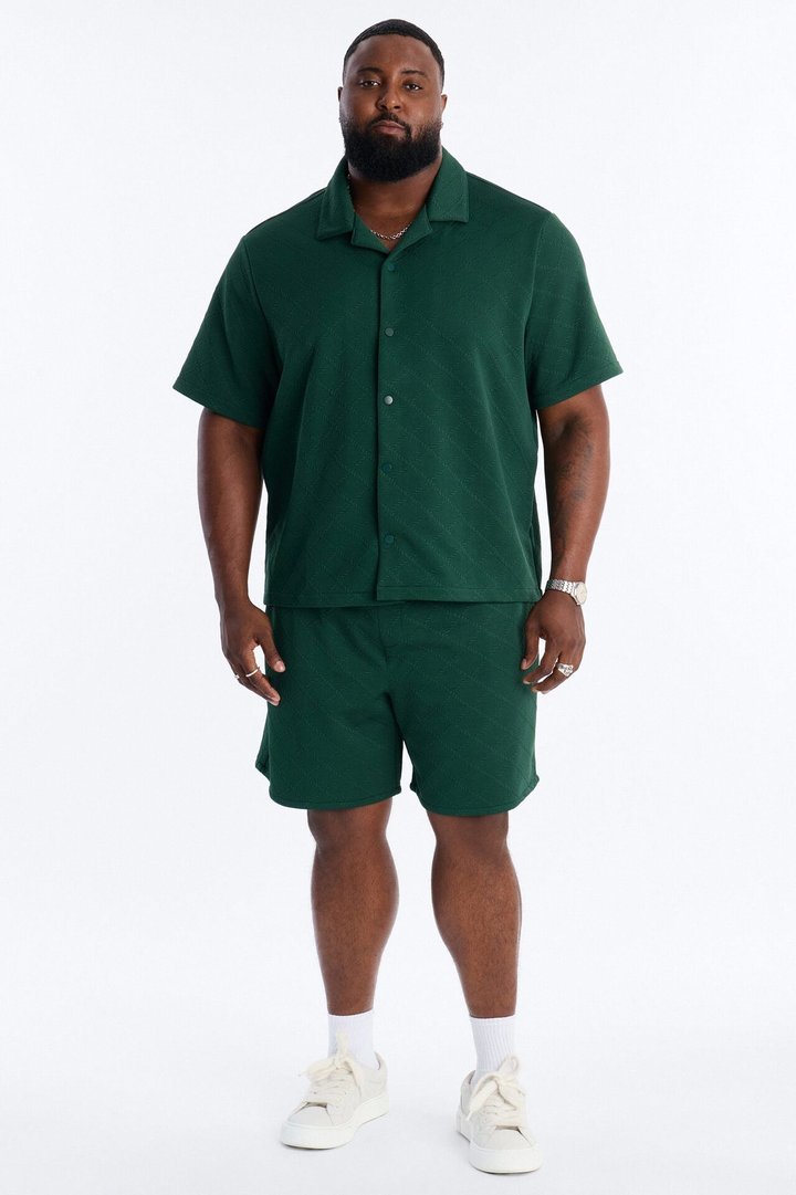 Duke Textured Cuban Button Up Shirt - Hunter Green