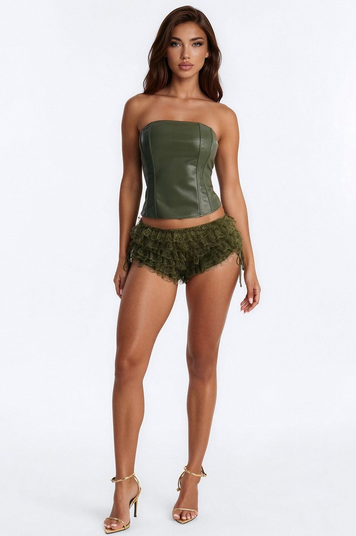 Mila Low Rise Lace Up Bloomer Short - Olive