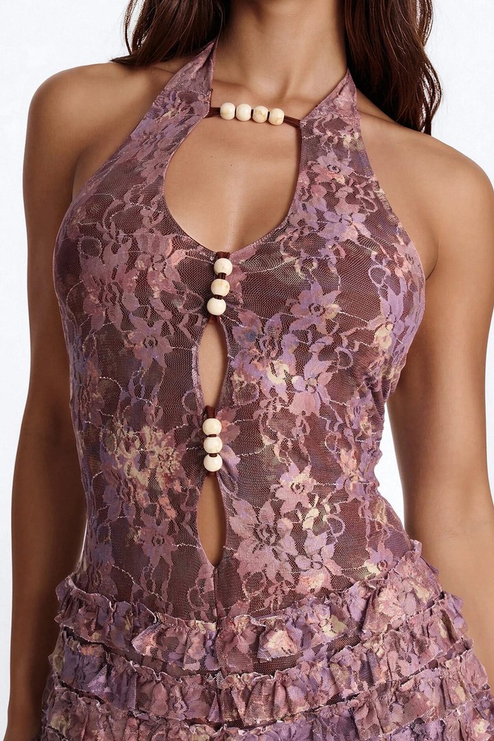 Sylvie Beaded Lace Romper - Mauve