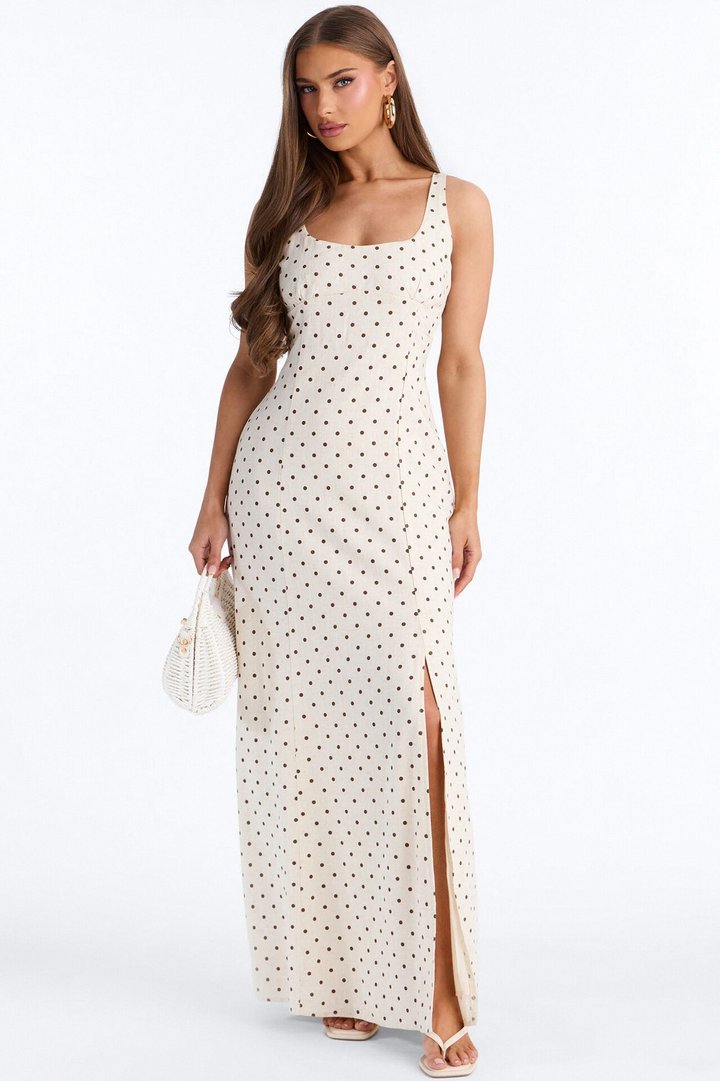 Taylor Polka Dot Linen Maxi Dress - Cream/combo