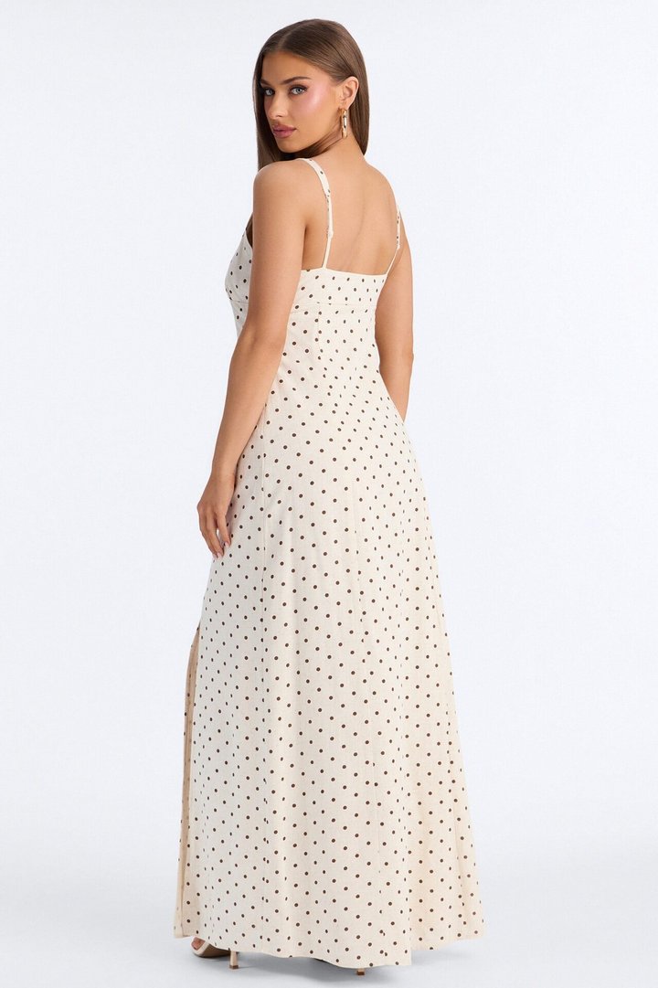 Taylor Polka Dot Linen Maxi Dress - Cream/combo
