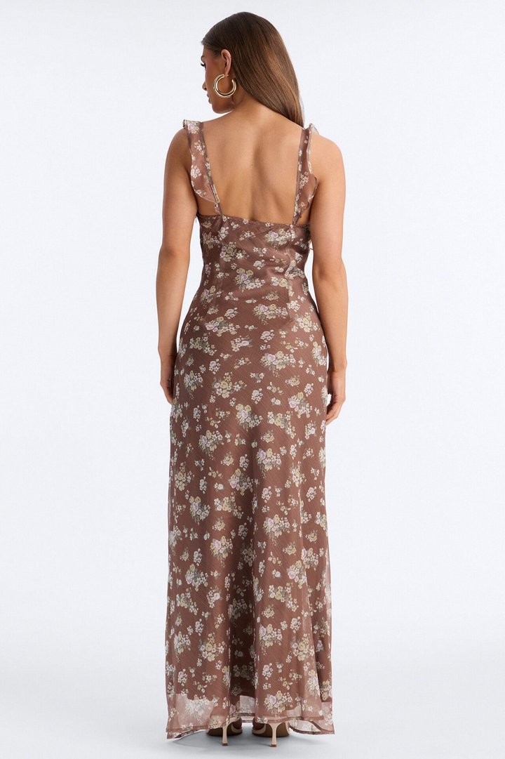Gabriella Ruffle Chiffon Maxi Dress - Brown/combo