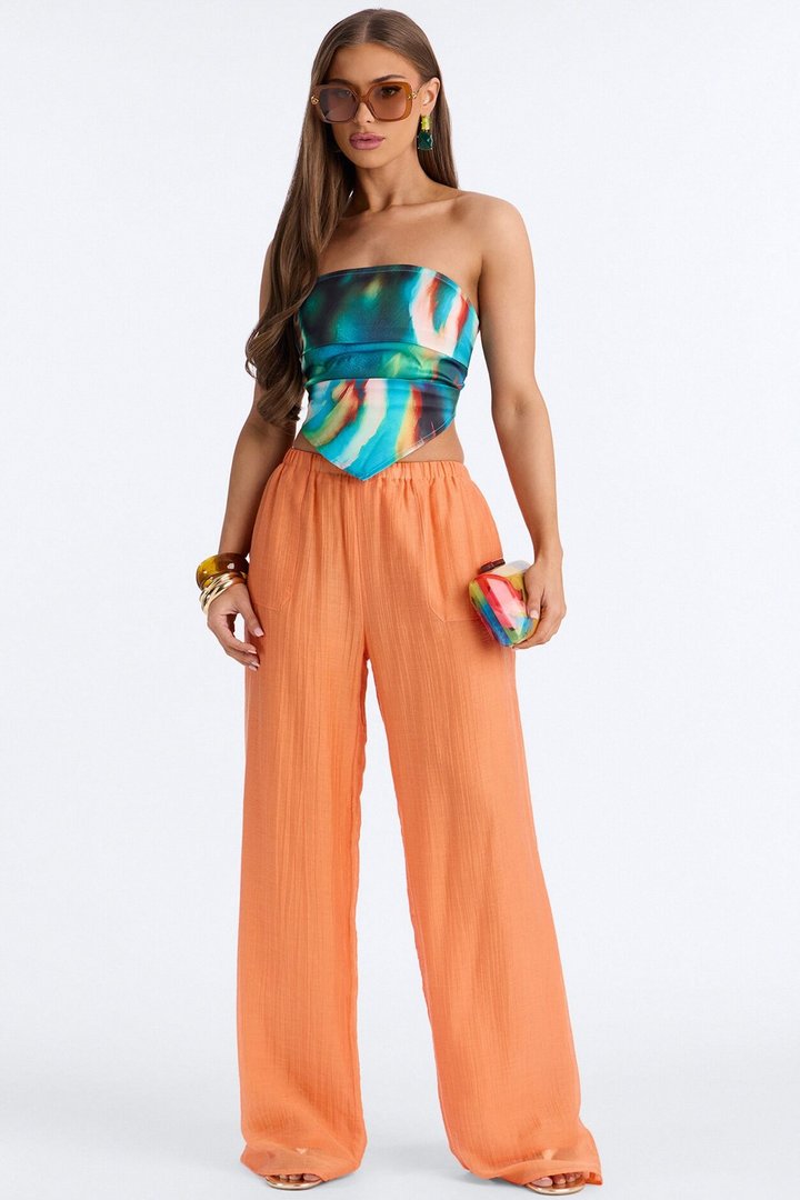 Vacay Babe Textured Wide Leg Pant - Orange
