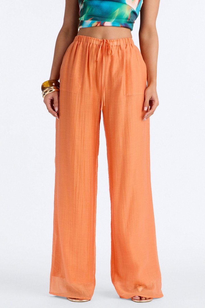 Vacay Babe Textured Wide Leg Pant - Orange