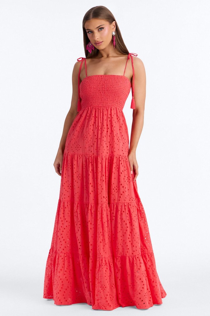 Keep It Casual Eyelet Maxi Dress - Coral