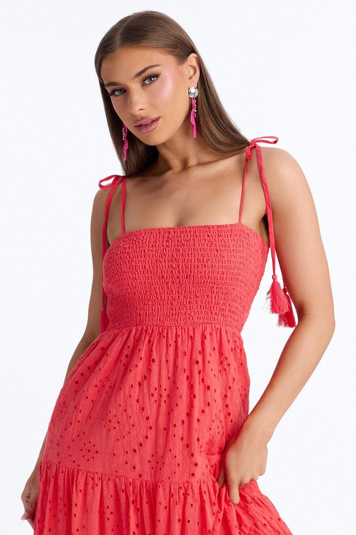 Keep It Casual Eyelet Maxi Dress - Coral