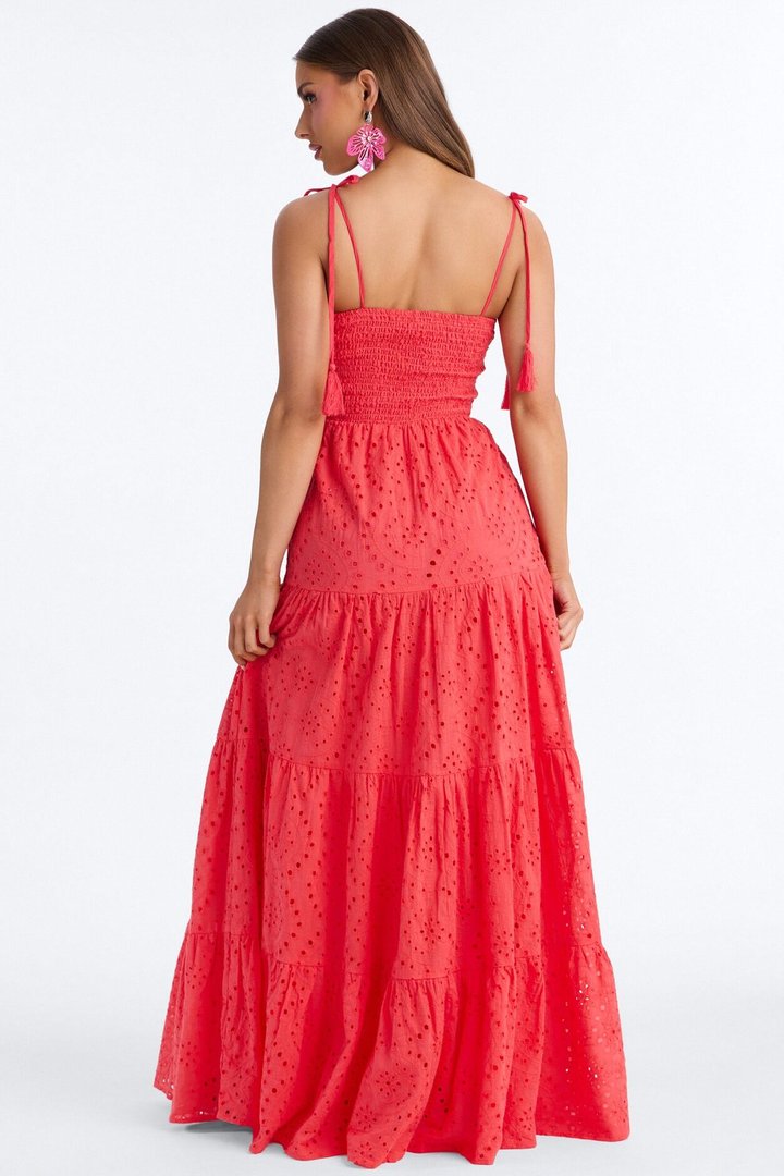 Keep It Casual Eyelet Maxi Dress - Coral