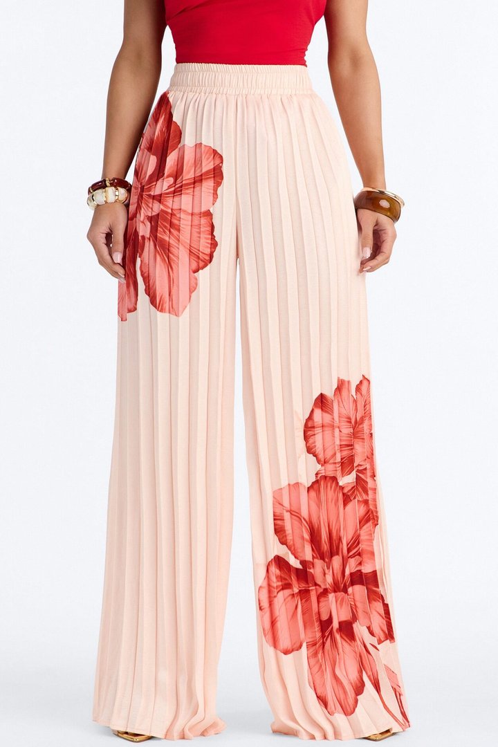 Let's Go Babe Satin Printed Wide Leg Pant - Pink/combo