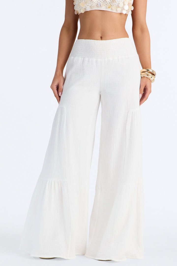 Breezy Bay Wide Leg Gauze Pant - White
