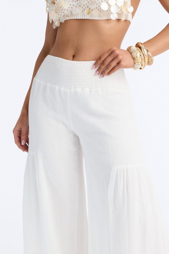Breezy Bay Wide Leg Gauze Pant - White