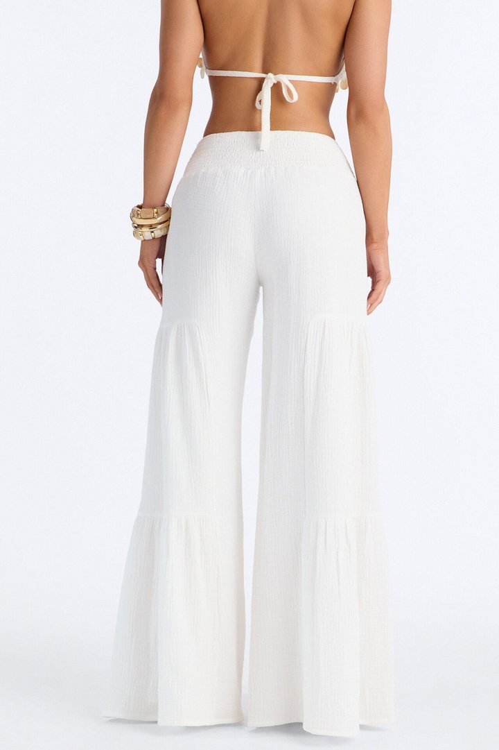 Breezy Bay Wide Leg Gauze Pant - White