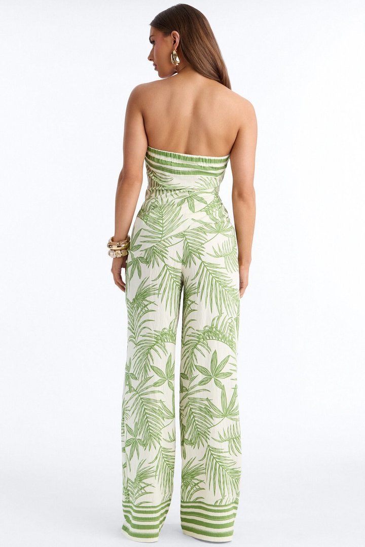 Irene Strapless Linen Pant Set - Green/combo