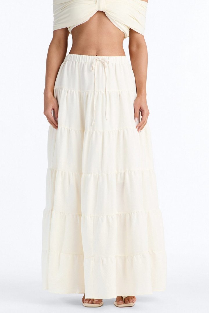 Aza Low Rise Tiered Maxi Skirt - Off White