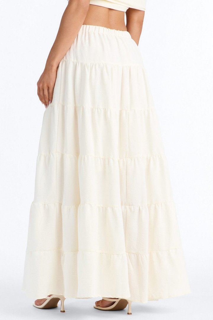 Aza Low Rise Tiered Maxi Skirt - Off White