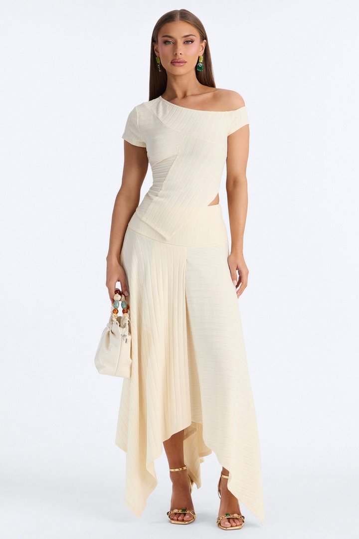Reese Asymmetrical Skirt Set - Cream