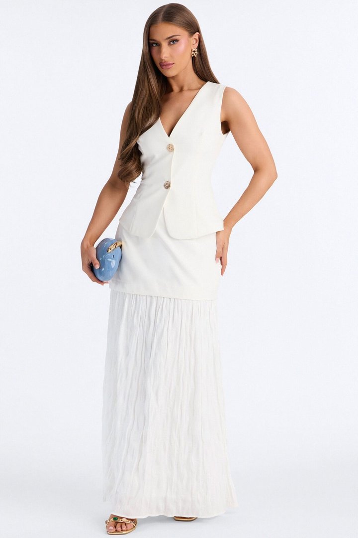 Charming Hour Vest Skirt Set - White