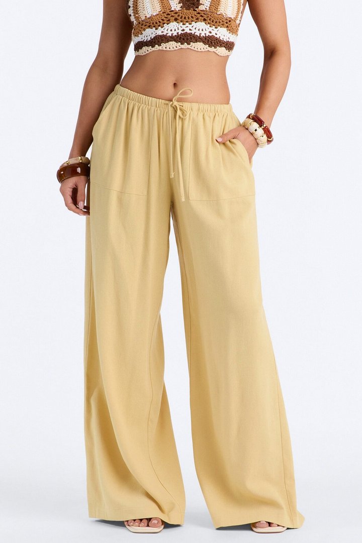 Seaside Soiree Wide Leg Linen Pant - Honey