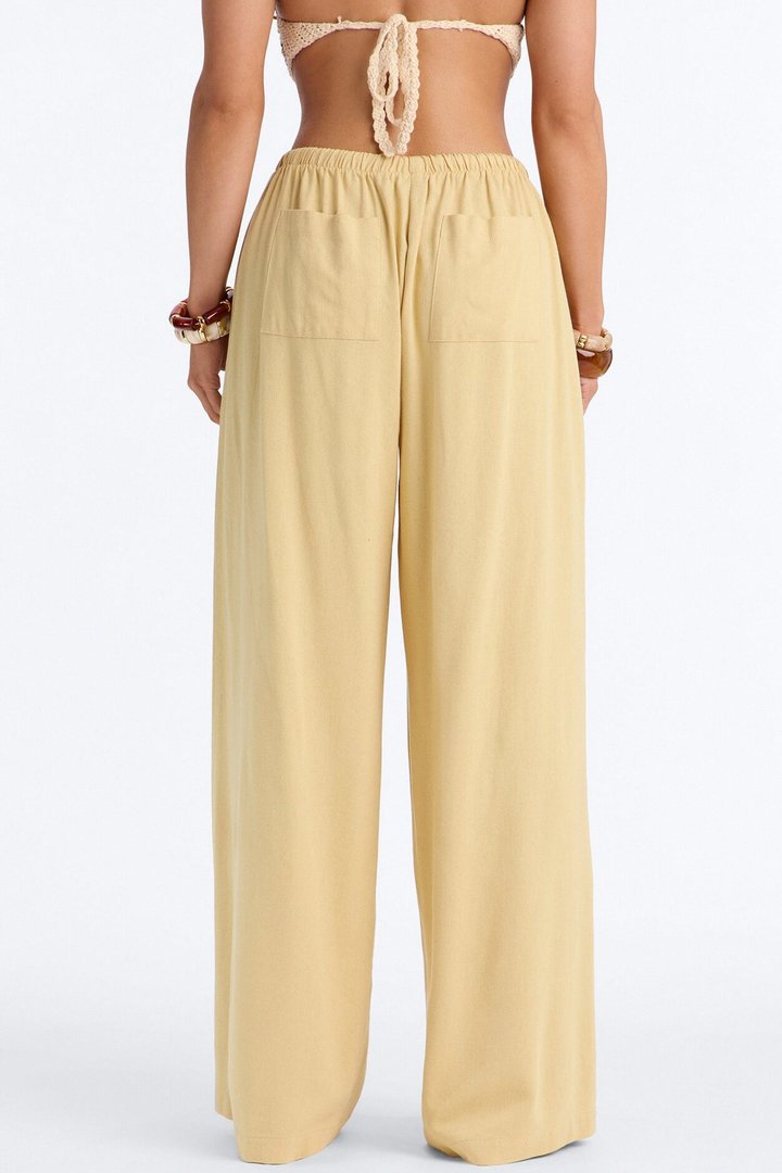 Seaside Soiree Wide Leg Linen Pant - Honey