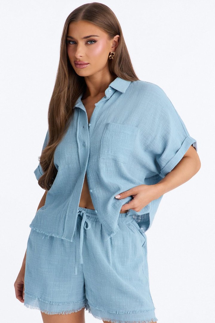 Easy Breezy Linen Short Set - Light Blue