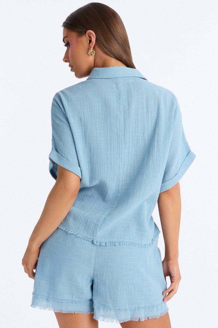 Easy Breezy Linen Short Set - Light Blue