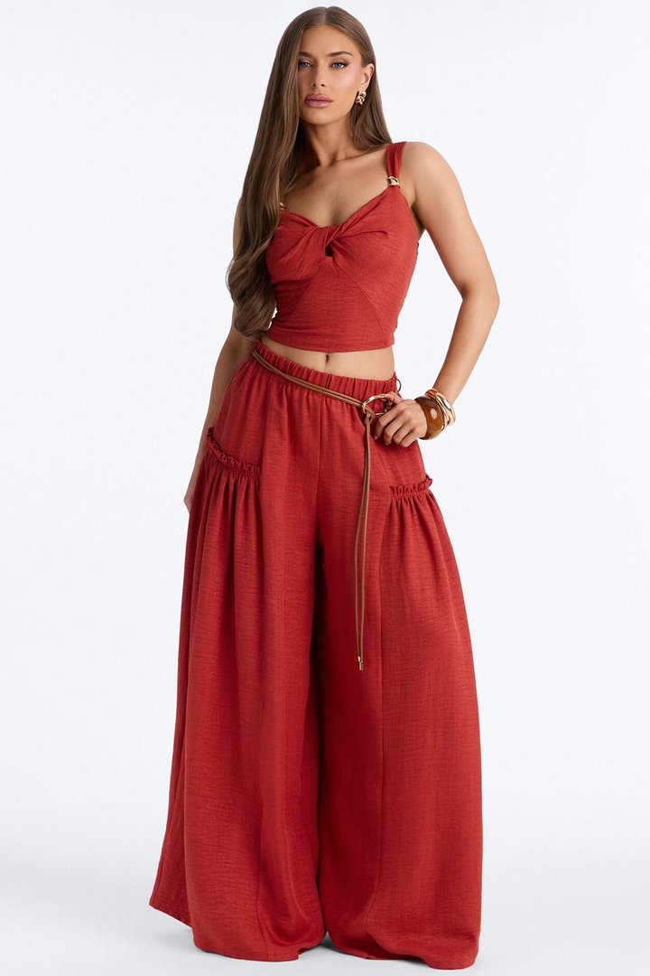 Stacy Belted Pant Set - Rust