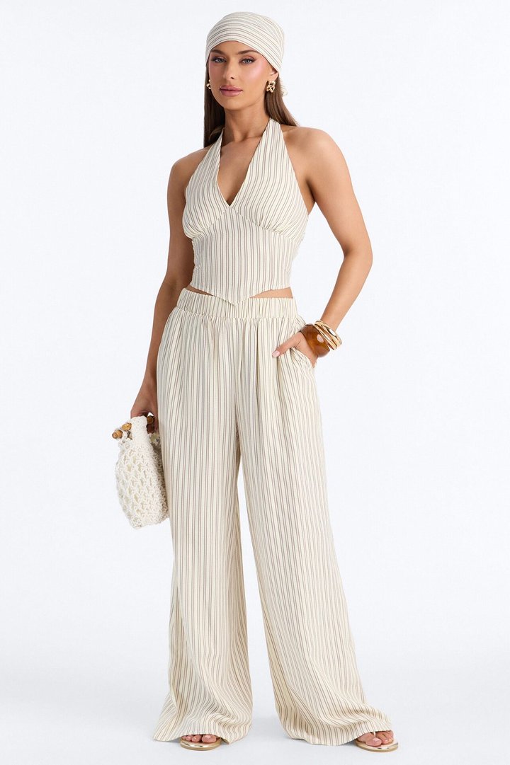 Donna Pinstripe 3 Piece Pant Set - Yellow/combo