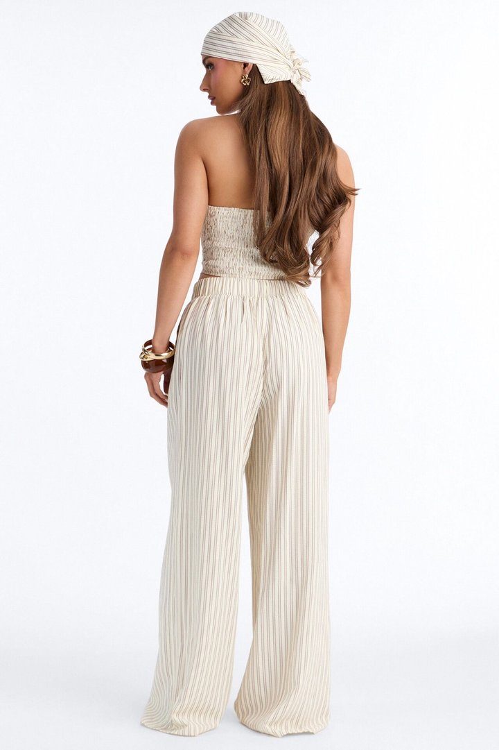Donna Pinstripe 3 Piece Pant Set - Yellow/combo