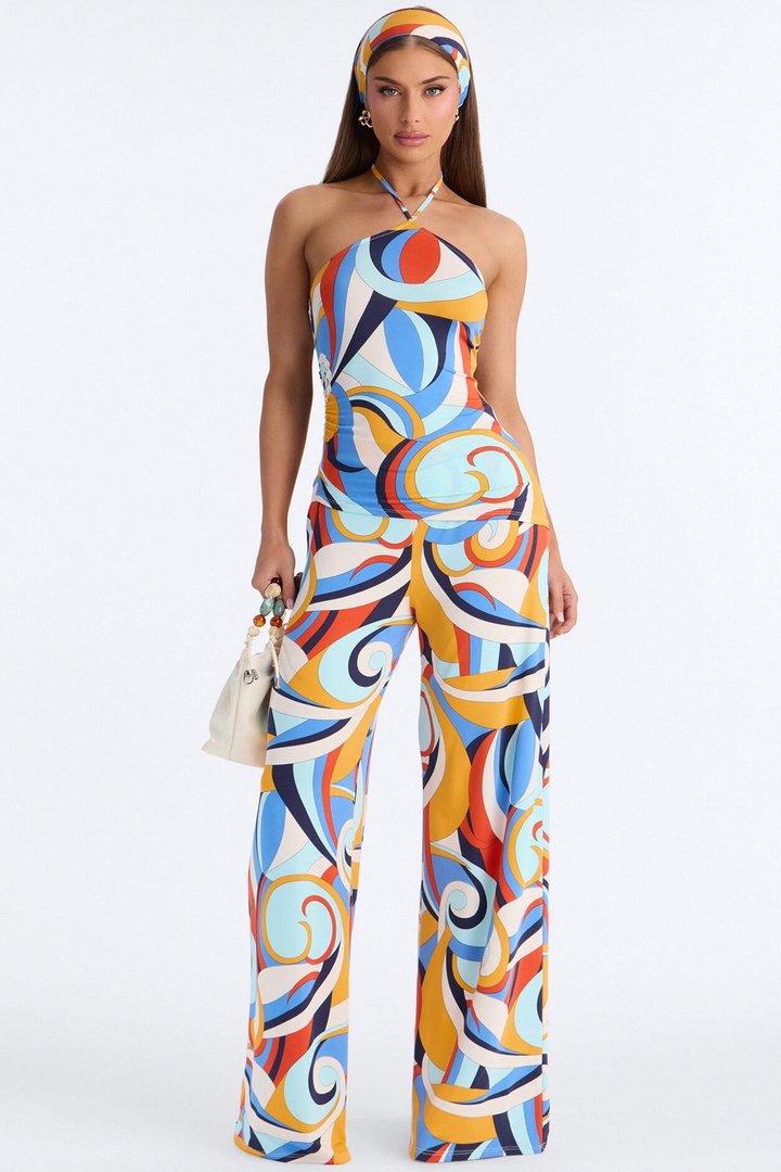 Good Vibes 3 Piece Pant Set - Blue/combo