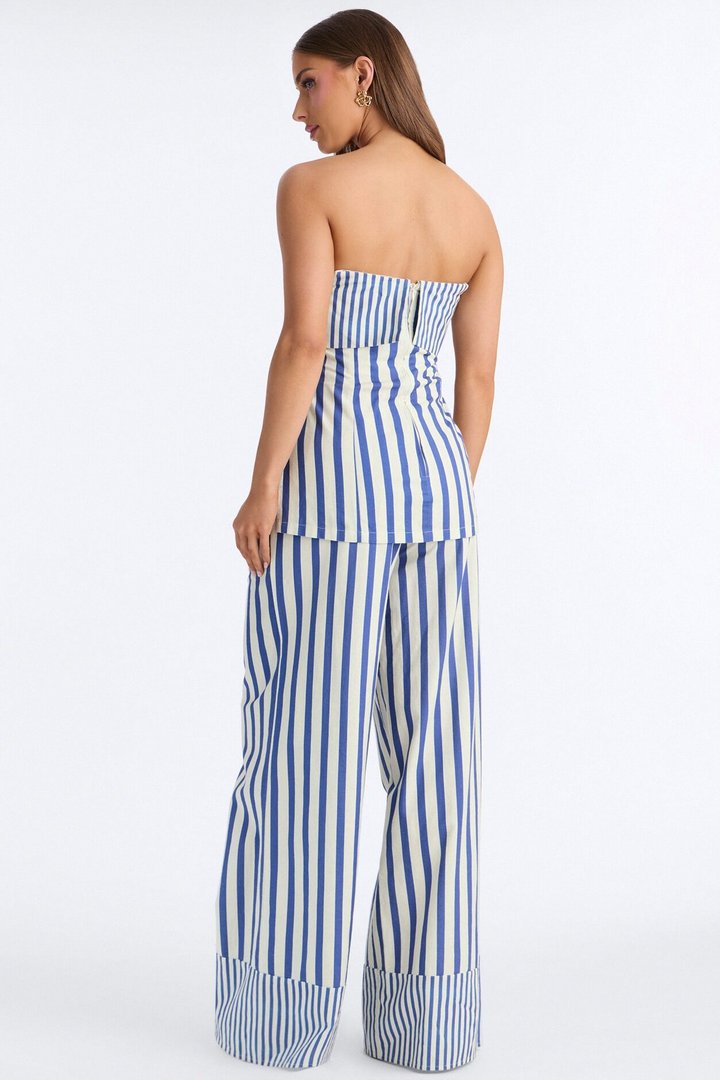 Ocean Views Foldover Striped Linen Top - Blue/combo