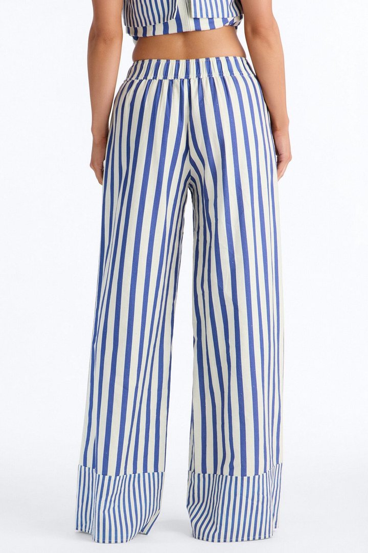 Ocean Views Wide Leg Striped Linen Pant - Blue/combo