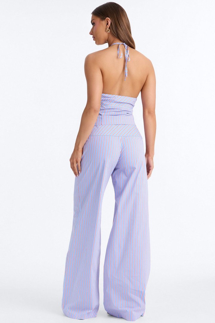 Celine Striped Halter Pant Set - Blue/combo