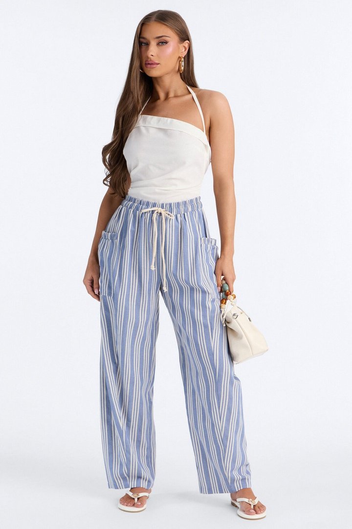 Coastal Barrel Leg Striped Pants - Blue
